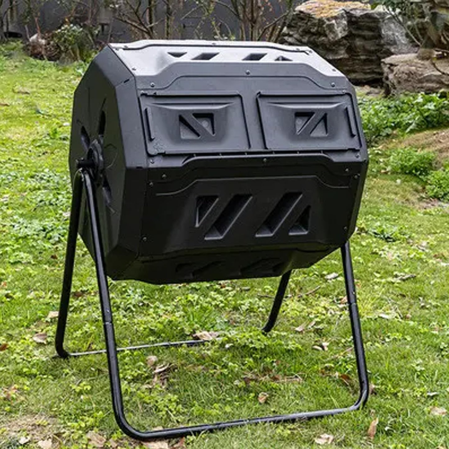 TsoLay Compost Tumbler Outdoor, 160L Dual Chamber Compost Tumbler, High Volume Composter with Sliding Doors, Ventilation Hole Design & Solid Steel Frame, for Garden, Kitchen, and Yard Waste