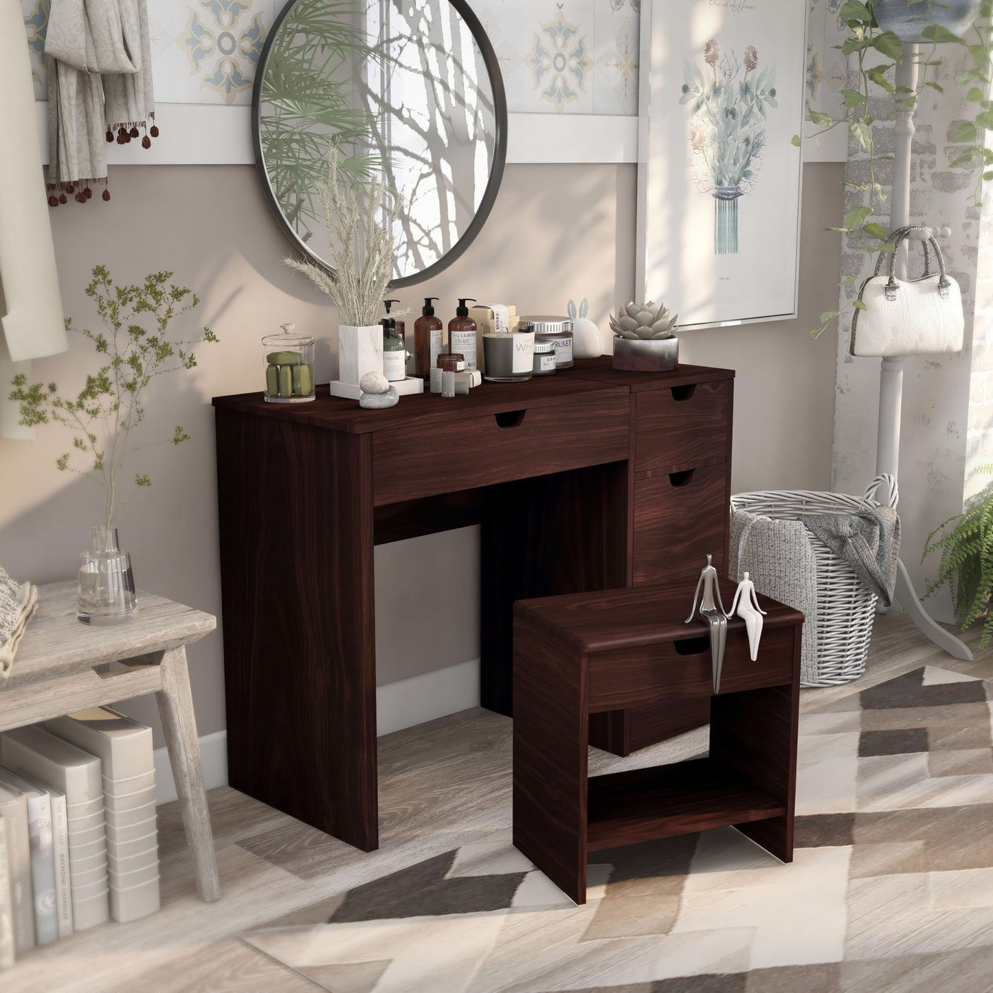 24/7 Shop at Home Frega Bedroom Vanity Set, Walnut