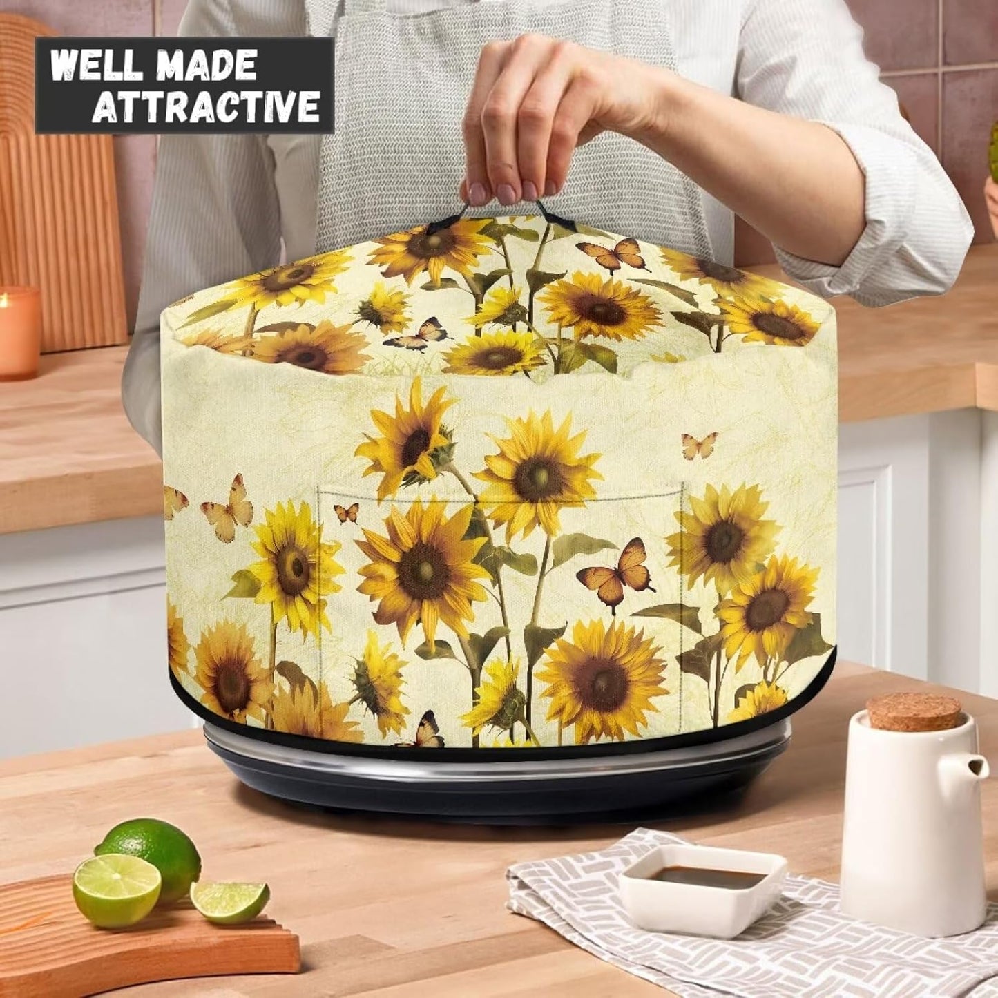 Sunflower Oval Slow Cooker Cover for Crock Pots, Butterfly Design, Resistant Kitchen Appliance Protection Case