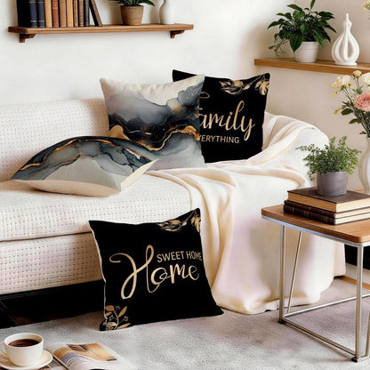 BEWQ Bless Home Black Gold Marble Throw Pillow Covers, 18X18 inch Set of 4 Square Modern Outdoor Pillow Cases Decorative Cushion Covers, for Home Couch Sofa Car Decor
