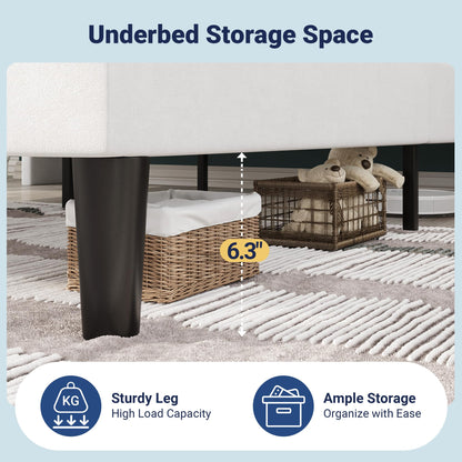 Allewie King Size Platform Bed Frame with Charging Station and Storage Shelf/Upholstered Velvet Wingback Headboard/Wooden Slats Support/No Box Spring Needed/Easy Assembly, White
