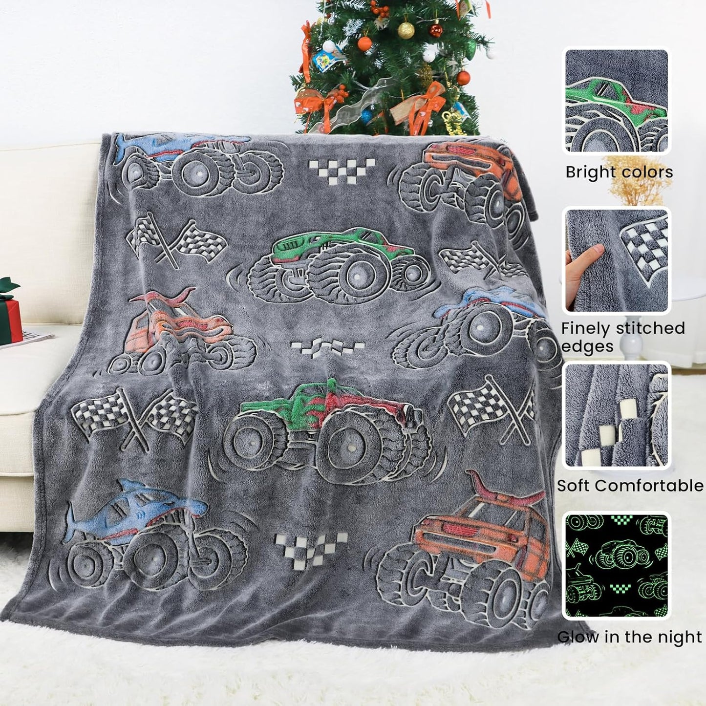 2-6, 40"x50" OHOIT Truck Blanket for Boys, Construction Excavator Tractor Toddler Blanket, Kids Gifts for Boys, Glow
