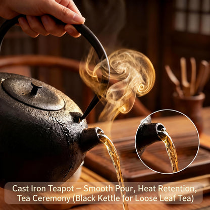 SECHUDO 67.6oz Cast Iron Teapot for Stovetop Safe, Black Chinese Tea Kettle with Stainless Steel Infuser for Loose Leaf, Heavy and Large Tea Pot for Induction Cooker, Teapot Enameled Interior