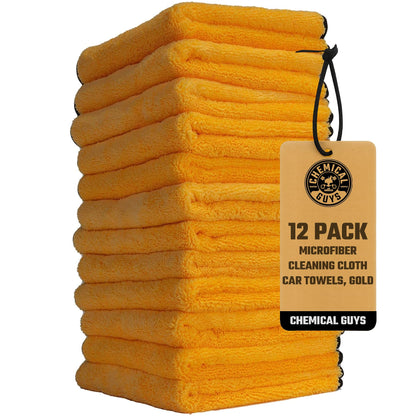 Chemical Guys Professional Grade Premium Microfiber Towels for Cars, Gold, 16" x 16", Ultra-Soft and Scratch-Free Car Detailing Cloths for Trucks, Motorcycles, and More - 12 Pack