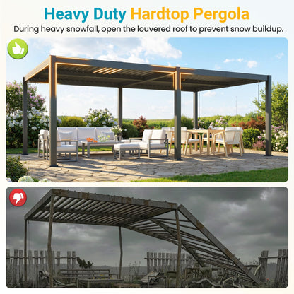 Louvered Pergola, 12' x 20' Outdoor Pergola, Metal Patio Gazebo with Adjustable Louvers Roof and Gutter System, Metal Hardtop Gazebo for Patio, Backyard, Deck, Garden, Dark Gray