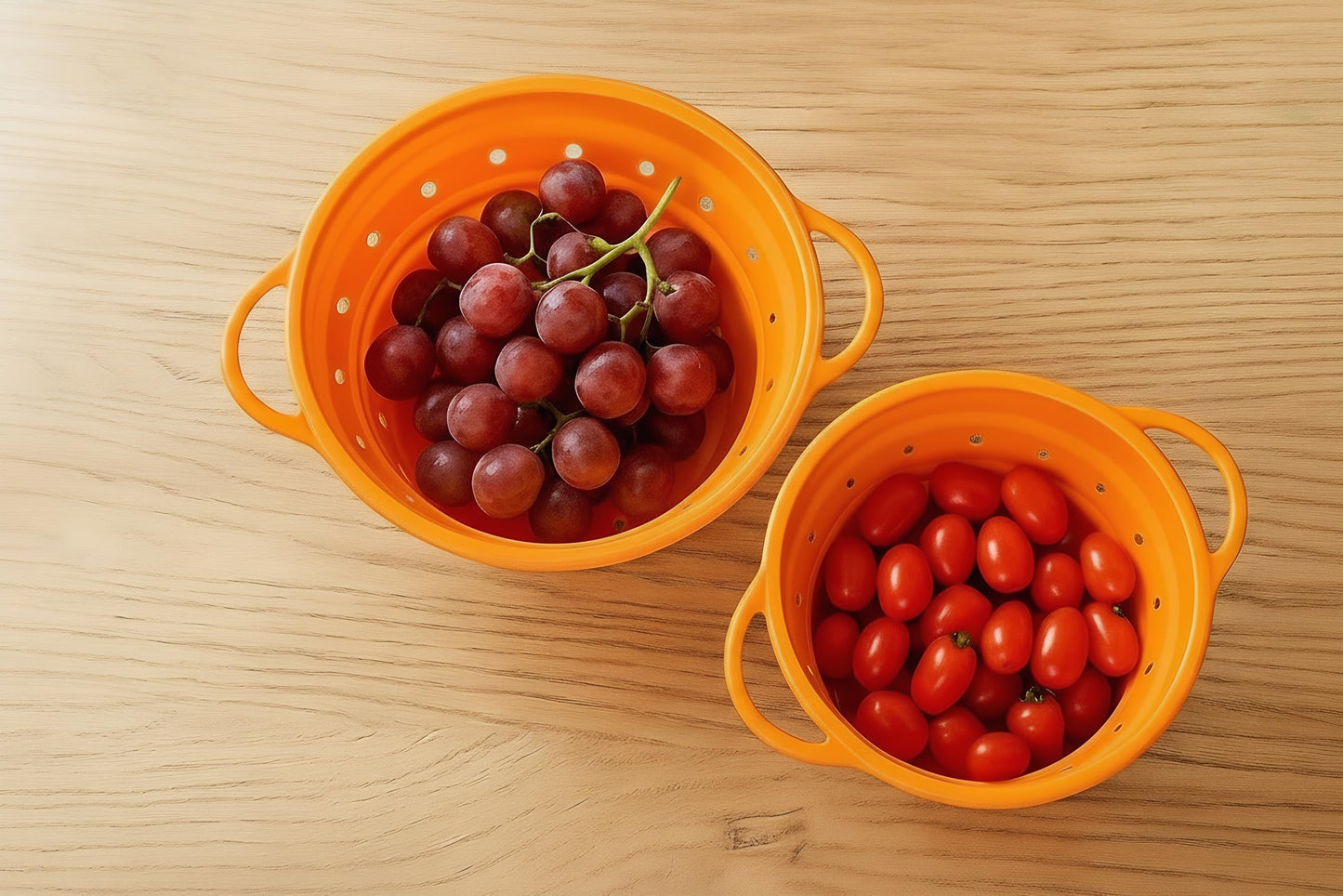 2 Pack Strainers and Colanders, Silicone Collapsible Sink Collander, Strainers and Colanders for Kitchen, Large Drainer for Vegetable, Food, Pasta (Orange)