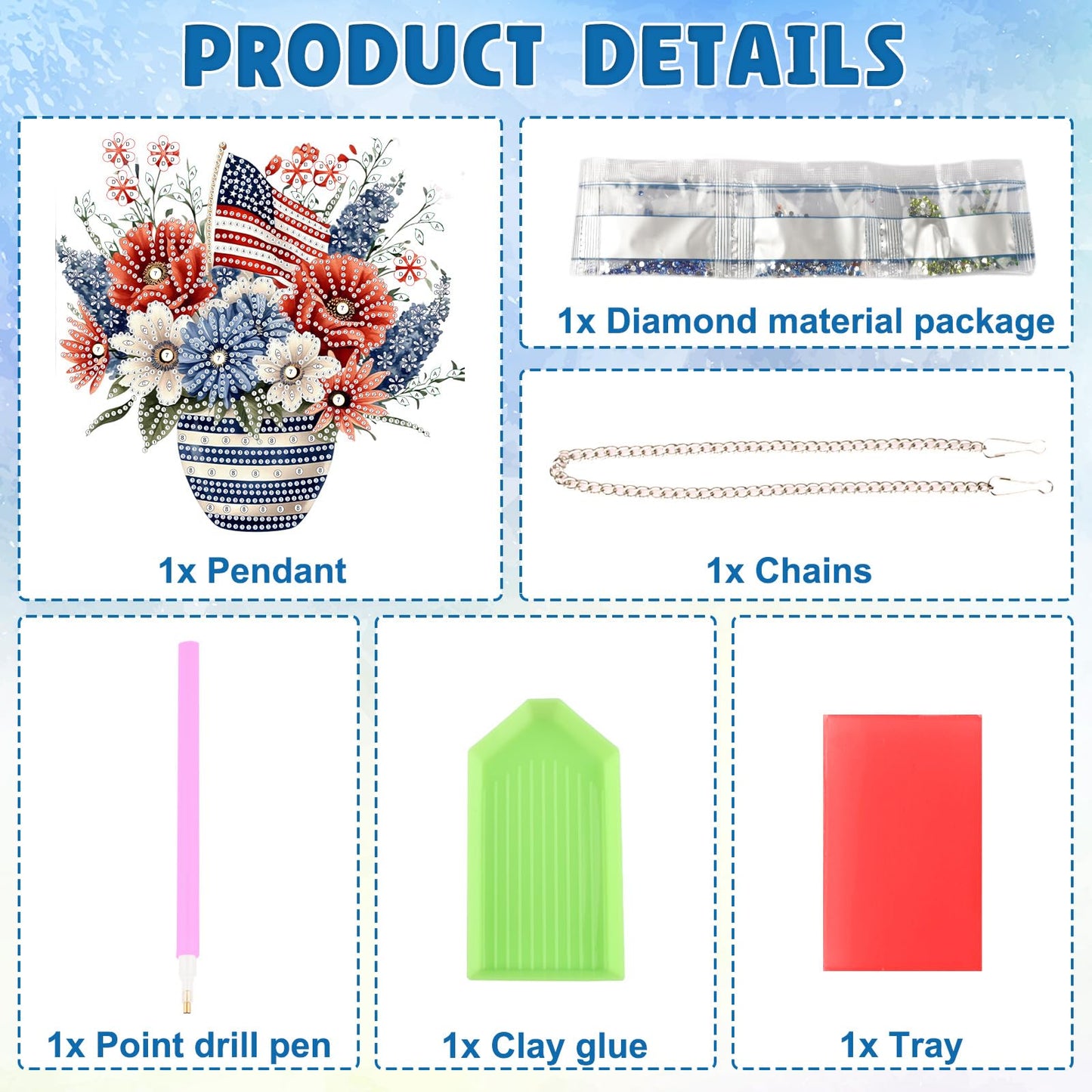 DOMROM 4th of July Diamond Art Hanging Kits, Patriotic Flower Vase Diamond Painting, Special Shaped Gem Art Suncatchers Ornament, American Flag Independence Day Decor for Home Window Wall
