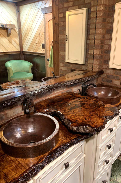 Premier Copper Products VR15SKDB 15-Inch Round Skirted Vessel Hammered Copper Sink