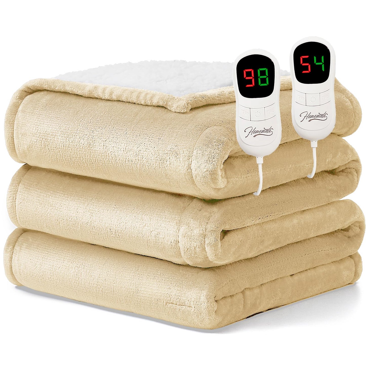 Homemate Heated Blanket Electric Throw - 50"x60" Heating Blanket Throw 1/2/4/6/8 Hours Auto-Off 10 Heat Level Over-Heat Protection Flannel Sherpa ETL Certification