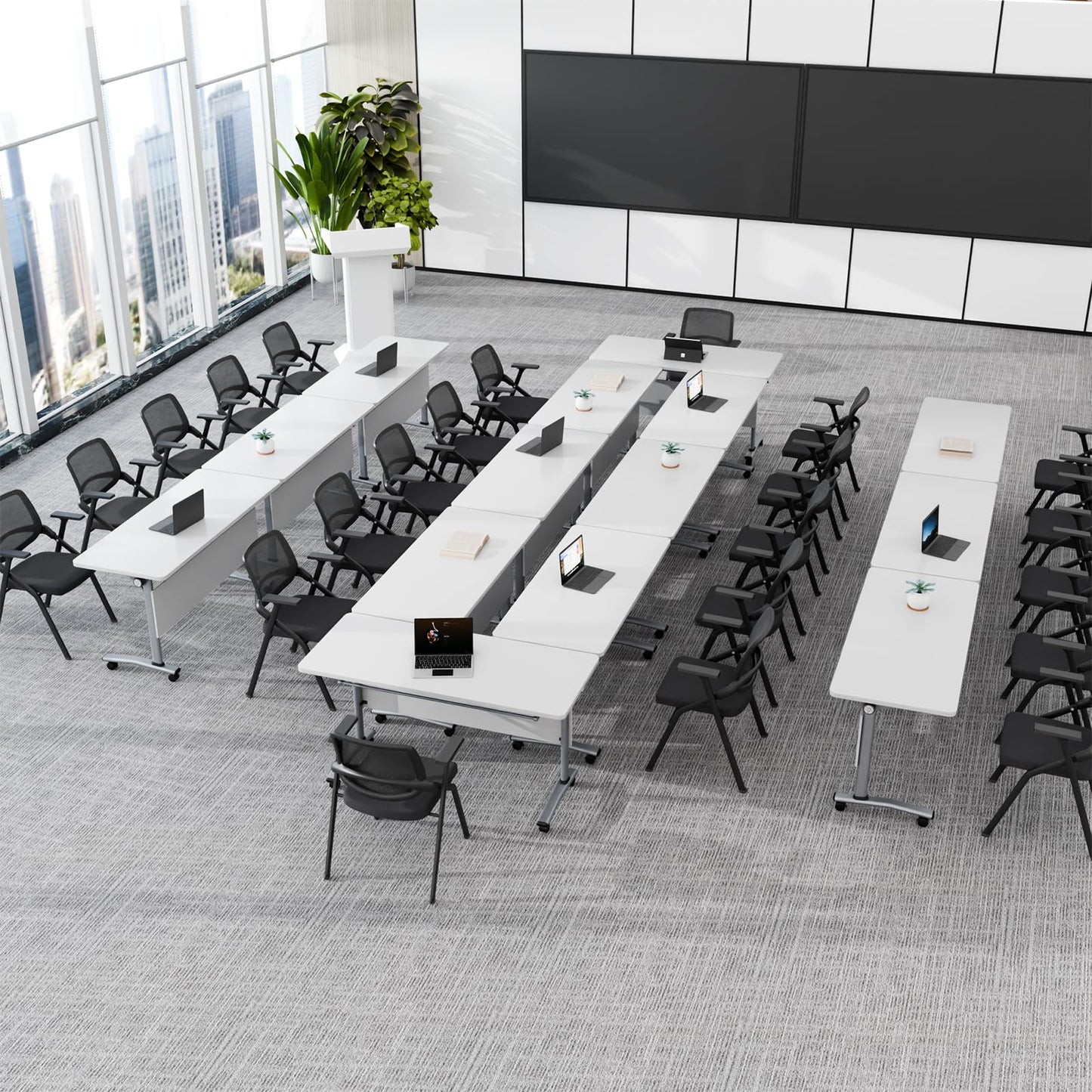 JFazzruit Conference Room Table with Wheels, Modular Flip-Top Folding Conference Tables for Training Rooms Classrooms Seminars Mobile Conference Table for Meeting Room Business (Silver 6P140)