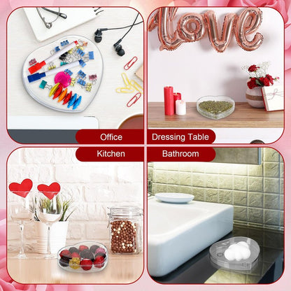 LOYIM 1 Pcs Heart Shaped Plastic Container, 5.9" W x 1.6" H Clear Plastic Storage Box with Lid and Anti Slip Ring Heart Dessert Plates Snack Tray for Mother Day Valentine Party Favor