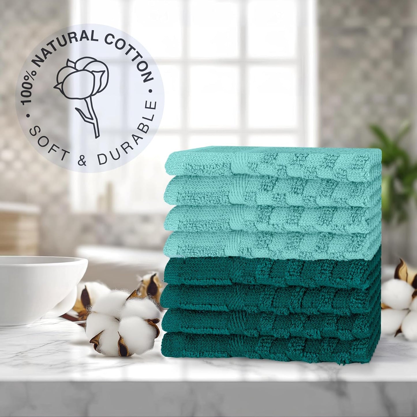 8 Pack 100% 12 12 inch Set (8 Pack) DecorRack Cotton Wash Cloth, Luxurious Soft, x Ultra Absorbent Jacquard Towels