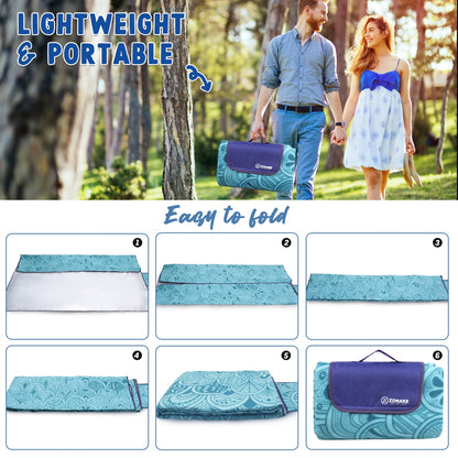 ZOMAKE Picnic Blanket Waterproof Sandproof Large Foldable Blankets,79"x79" Concert, Beach, Yard, Outdoor Grass Mat(Peacock Blue)