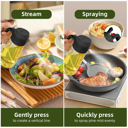 Oil Dispenser for Kitchen, 2 in 1 Olive Oil Sprayer, Olive Oil Dispenser Spray Bottle with Brush, Oil Sprayer for Cooking for Air Fryer, Barbecue, Salad 16oz/470ml (Black)