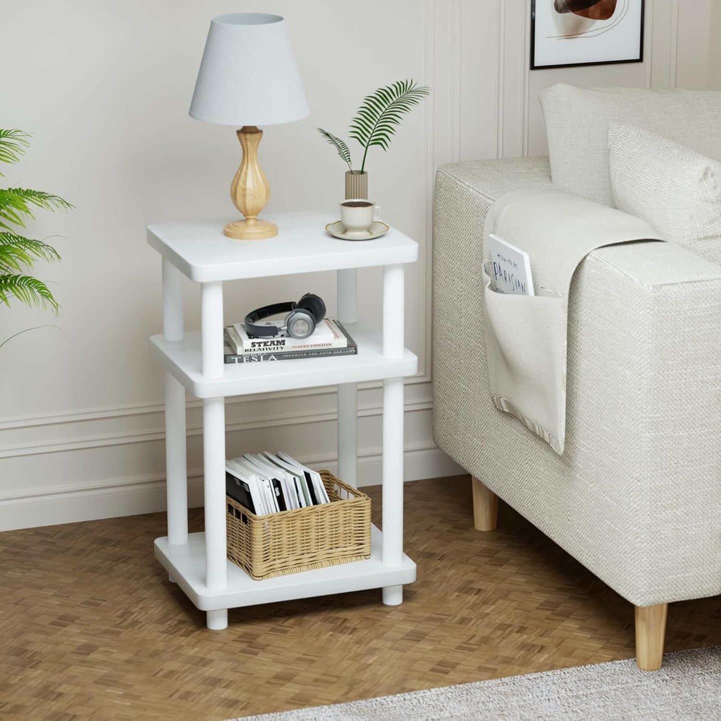 DALEMHOME 3 Solid Wood Tier End Table, Side Table Sofa Couch Table for Living Room, Night Stand Storage Shelf