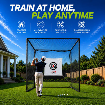YUNIC Golf Driving Cage with Steel Frame, Golf Nets for Backyard Driving for Full Swing and Chipping Practice Indoor Outdoor (Black, 8'(W) x8'(H) x5'(D))