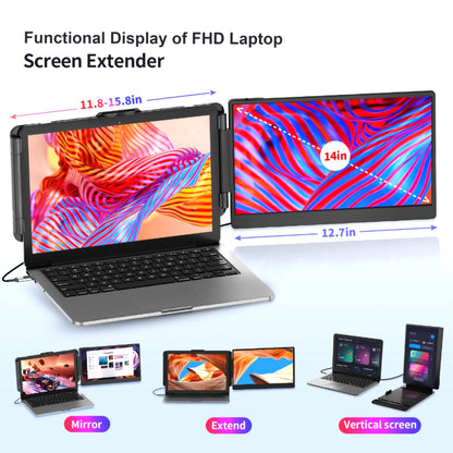 Laptop Screen Extender, 14'' FHD 1080P IPS Ultra-Thin Dual/Triple Monitor Display, HDMI/USB-C Plug-Play Portable Monitor for Laptop, Built-in Speakers(Mac, Win, Android)