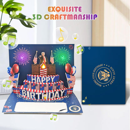 BELLESTILE Donald Trump Birthday Card with Lights and Music,3D Pop Up Fireworks Birthday Card with Blowable Candle,Greeting Cards,Birthday Gifts for Mom Women Men Kids Child Dad Father Wife ﻿