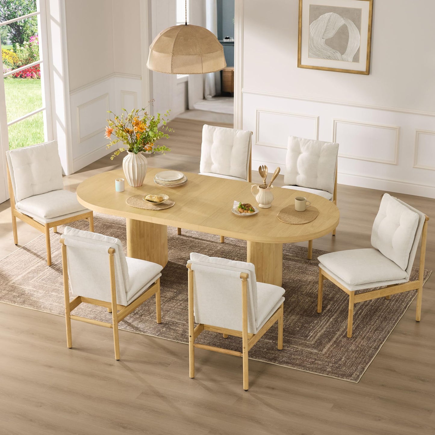 CHITA Dining Chairs Set of 2, Mid Century Modern Upholstered Kitchen Chairs with FSC-Certified Rubberwood Legs & Padded Seats,Chenille Linen