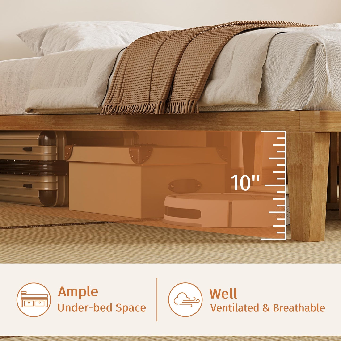 IOTXY California-King Platform Bed Frame - 12 Inch Solid Wood Mattress Foundation Base with Heavy-Duty Support Slats & Legs, Rubberwood California King Size Bedframe