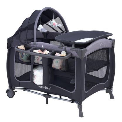 Pamo Babe Baby Playard with Canopy, Portable Crib with Changing Table