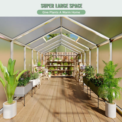 GarveeTech 8X12 FT Greenhouse, Polycarbonate Garden Greenhouse for Outdoors,Aluminum Frame Green House with Lockable Door and Adjustable Roof Vent, Ideal for Backyard Patio and Outside Growing