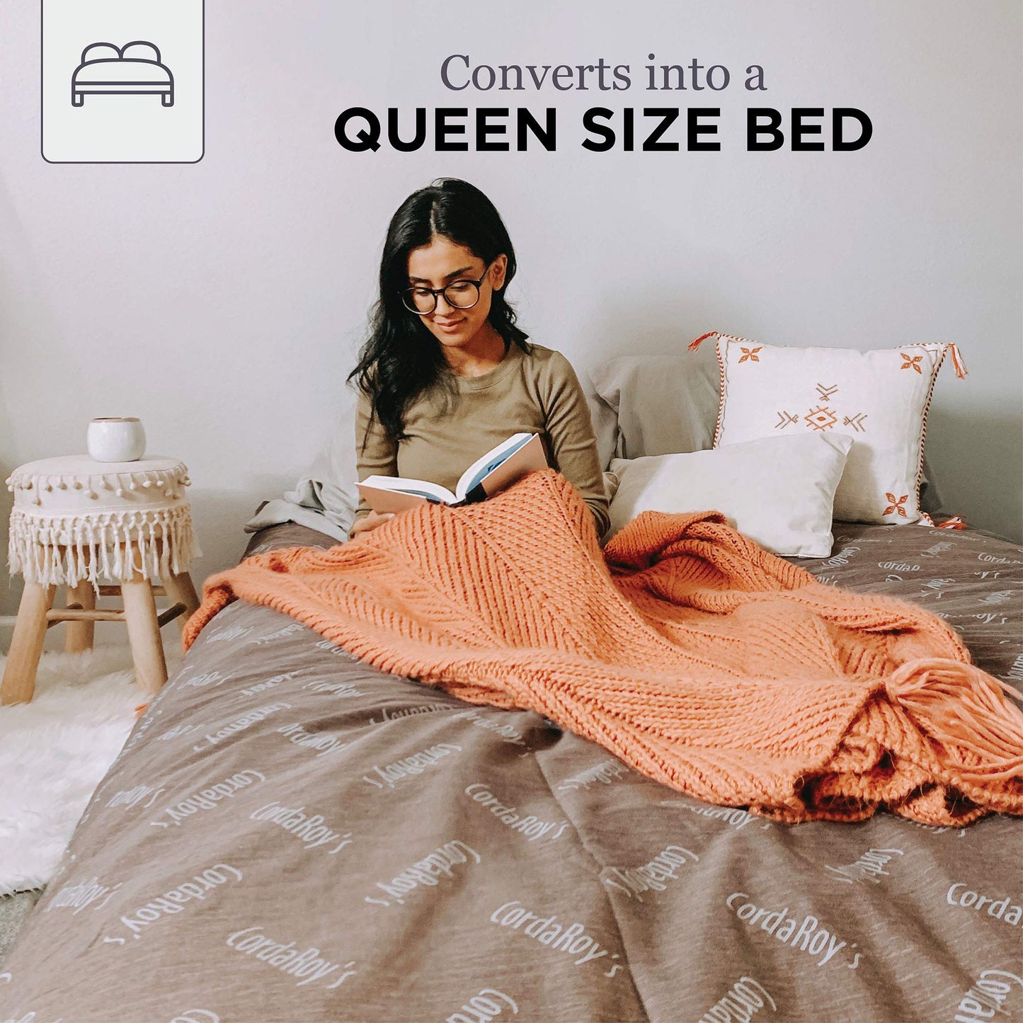 CordaRoy's Chenille Bean Bag Chair, Convertible Chair Folds from Bean Bag to Lounger, As Seen on Shark Tank, Espresso - Queen Size