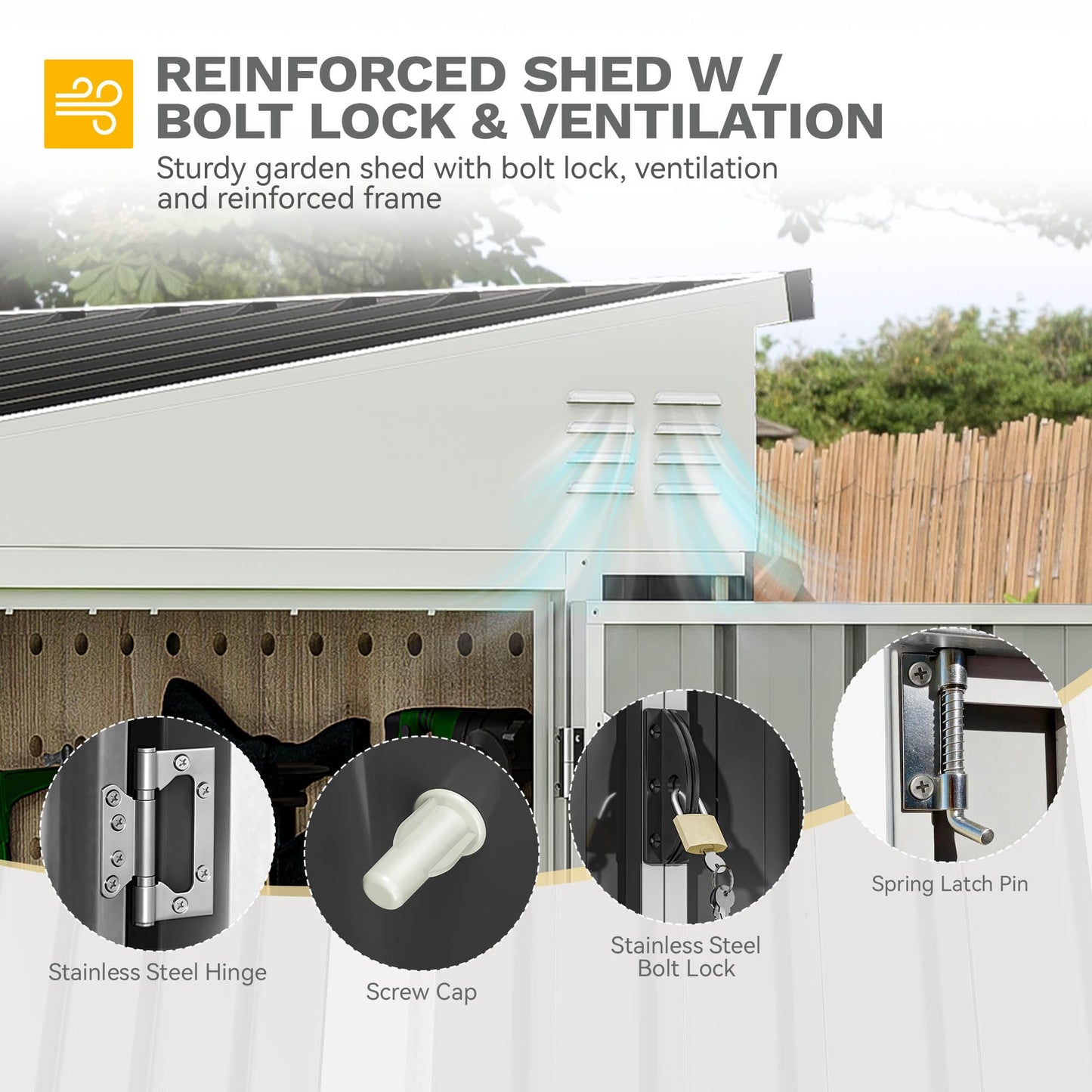 DWVO 7x4 FT Outdoor Weatherproof Storage Shed, Secure Metal Bike Shed w/Lockable Entry, Garden Storage Solution for Lawn Equipment, Tools, Waste Bin, Dark Gray