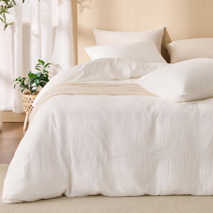 RENEWROOTS Off White Duvet Cover Queen Size, 100% Sandwashed Cotton Soft Queen Duvet Cover Set 3 Pieces with Zipper Clousre & Corner Buttons (Off White, Queen 90 x 90)