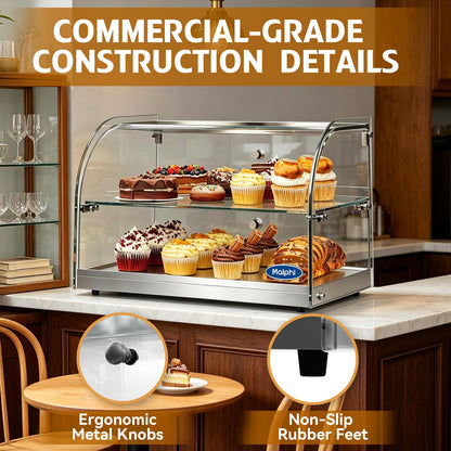 1.59 Cu.ft Malphi Large Pastry Display Case Countertop | Commercial Bakery Display Stand Cupcake Holder Tempered Glass | Large Bread Cookie Display Box | 22.1" x 15.2" x 14.6" | 27.5 lbs |