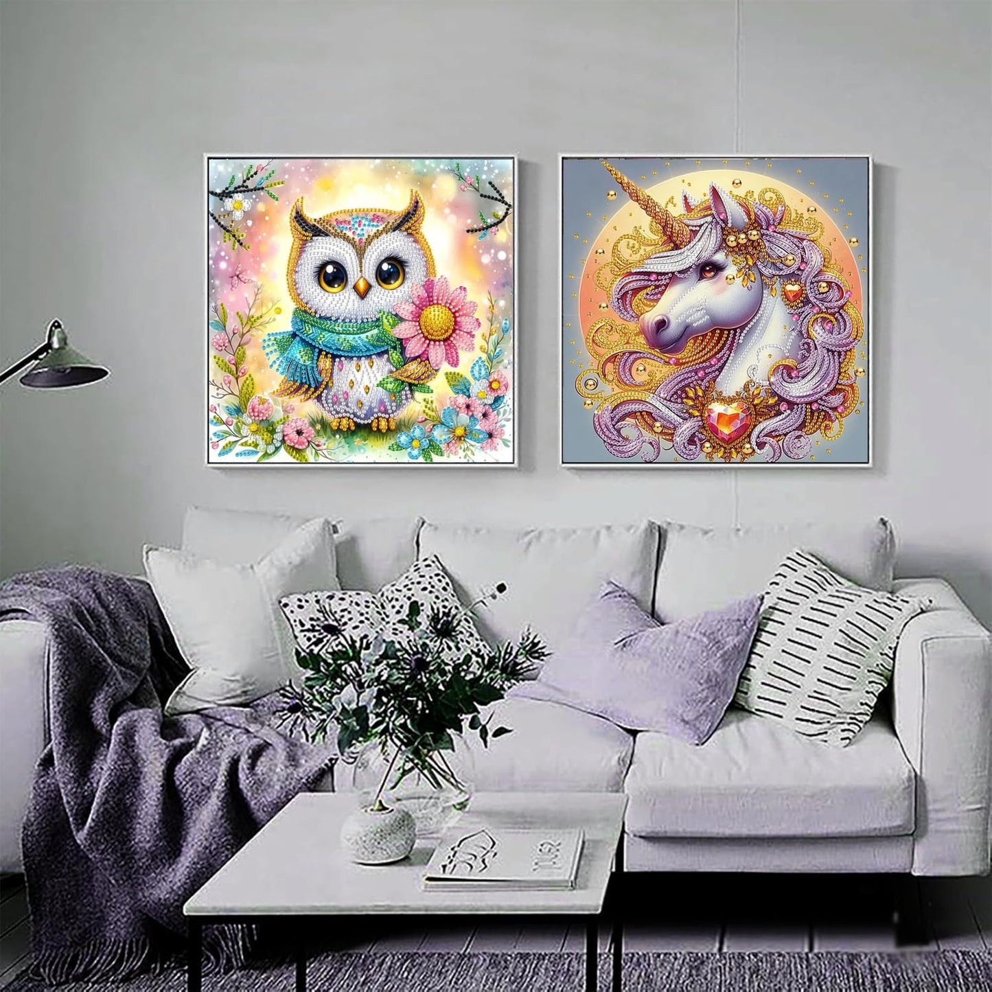 4Pack Diamond Painting Kits For Adults,Unicorn Special Shape Diamond Art Kits For Adults Beginners, DIY Diamond Crystal Rhinestones Gem Art Animal Owl and Cat Swan For Home Wall Decor 12 X 12Inch
