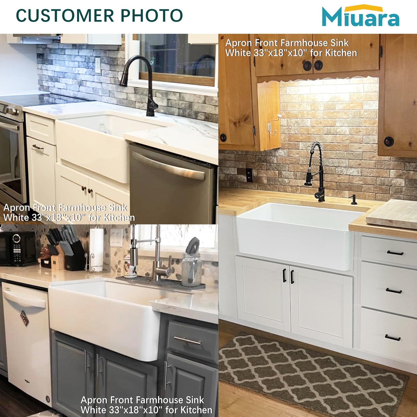 Miuara Farmhouse Sink 36 Inch - Extra Large Apron Front Kitchen Sink Reversible 36"x20"x10", Undermount, Farm House Style Deep Single Bowl, Heavy Duty Solid Fireclay, Glossy White, for Kitchen