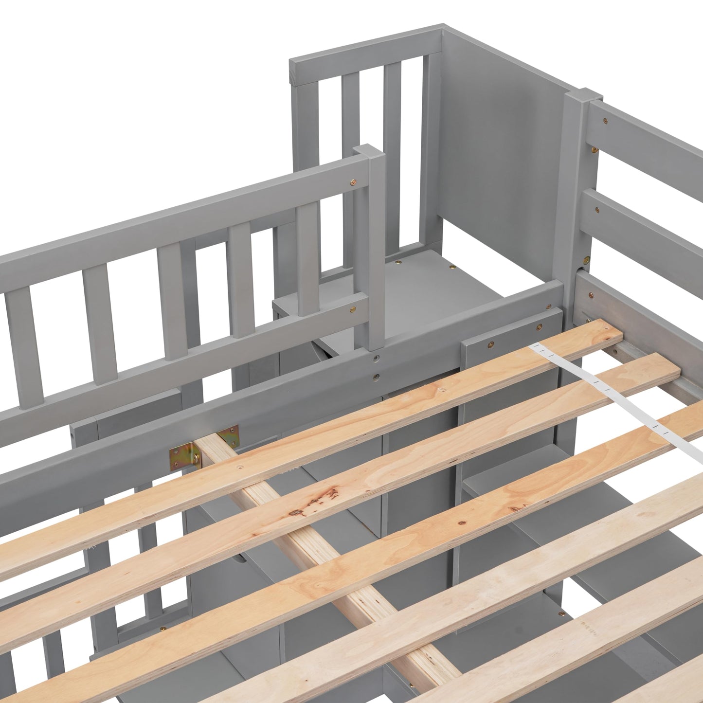 Bellemave Full Size Loft Bed with Desk and Storage Shelves,Wood Loft Bed Frame with Storage Staircase,High Loft Bed Full for Kids,Teens, Adults,Grey