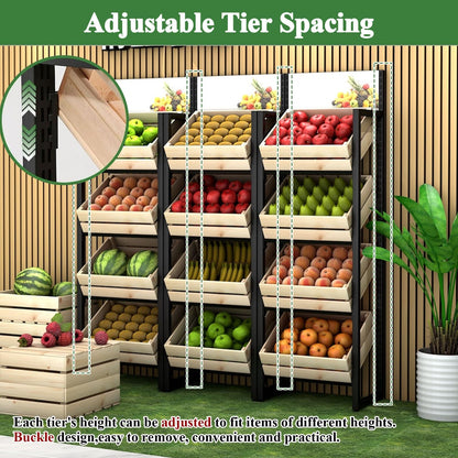 3/4 Tier Solid Wood Kitchen Shelf Rack for Fruits & Vegetables, Large Display Stand for Commercial Supermarket Use, Multi-layer Storage Organizer for Potato, Onion(F-4 Tier)