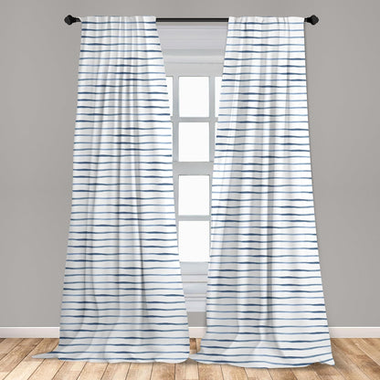 Ambesonne Harbour Stripe Window Curtains, 2-Panel Set with Rod Pocket, Abstract Nautical Ocean Design, 28" x 63" Blue