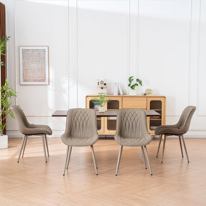 YOUNIKE Faux Leather Dining Chairs Set of 2 Mid-Century Modern High Padded Back Comfy Upholstered Kitchen Chairs with Metal Legs Wide Seat Accent Side Chair for Dining/Living/Waiting Room Khaki