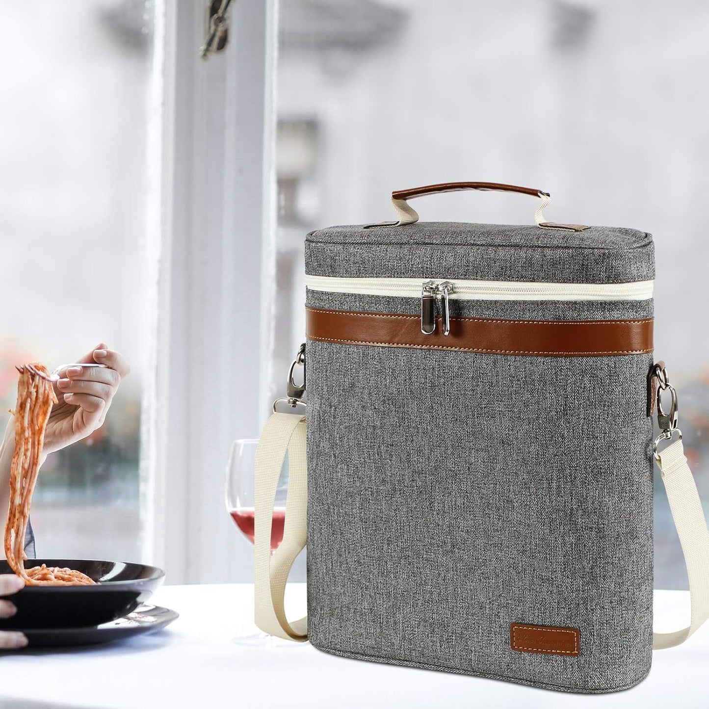 3 Bottle Insulated Wine Tote Carrier Bag - Portable Travel Padded Wine Cooler with Corkscrew Opener
