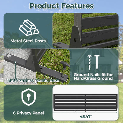 Trygoal Outdoor Privacy Screen 72" H×47" W HDPE Freestanding Decorative Privacy Panel Fence with Stand 6 Panel, Air Conditioner Fence Panels, Privacy Screen for Patio Backyard,Balcony, Pool