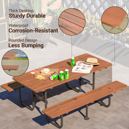 72" Rectangular Outdoor Picnic Table for 6 Person,Heavy Duty Wooden Dining Set with Built-in Benches, 1.97" Umbrella Hole, Waterproof&Corrosion-Resistant, Ideal for Garden, Backyard, BBQ,Courtyardfa
