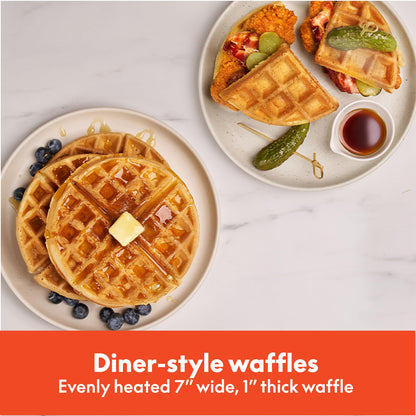 bella Flip-n-Store Waffle Maker with EverGood™ Ceramic Nonstick Coating, Fits-anywhere™ Kitchenware, Power Indicator Light, Cool Touch Handle & Cord Wrap, 7” Wide & 1" Deep Plates, 1000 Watt, Seaglass