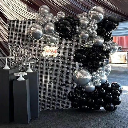 Skiennix 12-Inch Metallic Black & Silver Balloons - 67pcs for Birthday, Baby Shower & Wedding Decor