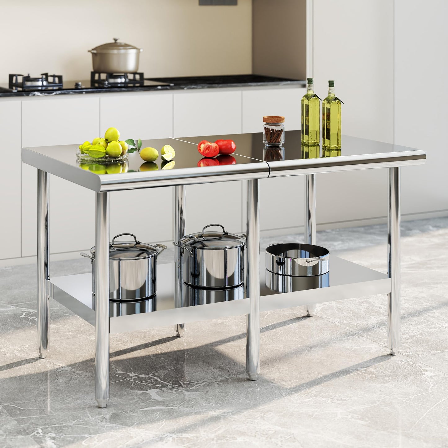 Albott 30x60 Inch Stainless Steel Work Table with Adjustable Undershelf, Heavy Duty Prep Table with Lower Shelf for Kitchen, Restaurant, Home and Commercial Use