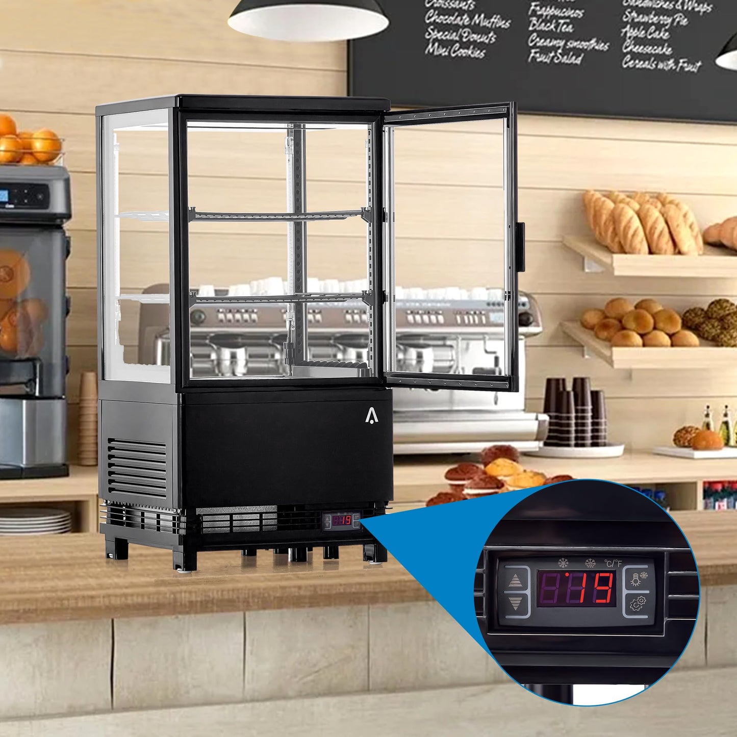 2.1 Cu.FT Refrigerator Display Case Commercial, Commercial Single-Door Display Fridge with Interior LED Lighting, Double-Layered Glass Commercial Countertop Bakery Display Refrigerator, Display Case