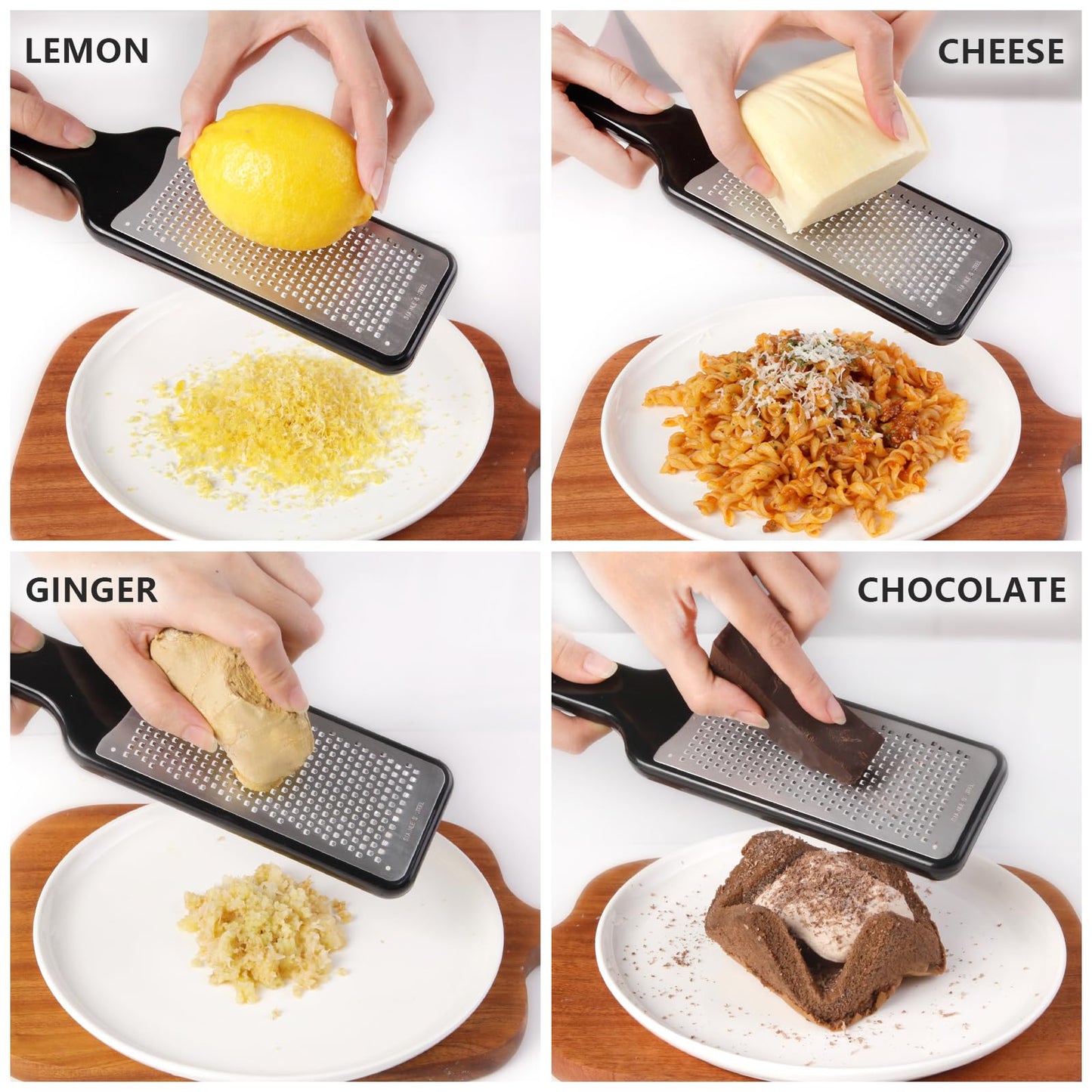 LHS Lemon Zester Grater Set of 3 - Cheese Grater Kitchen Tool for Parmesan Cheese, Ginger, Nutmeg, Chocolate, Vegetables, Stainless Steel Cheese Shredder（Fine & Ribbon & Coarse Blades）
