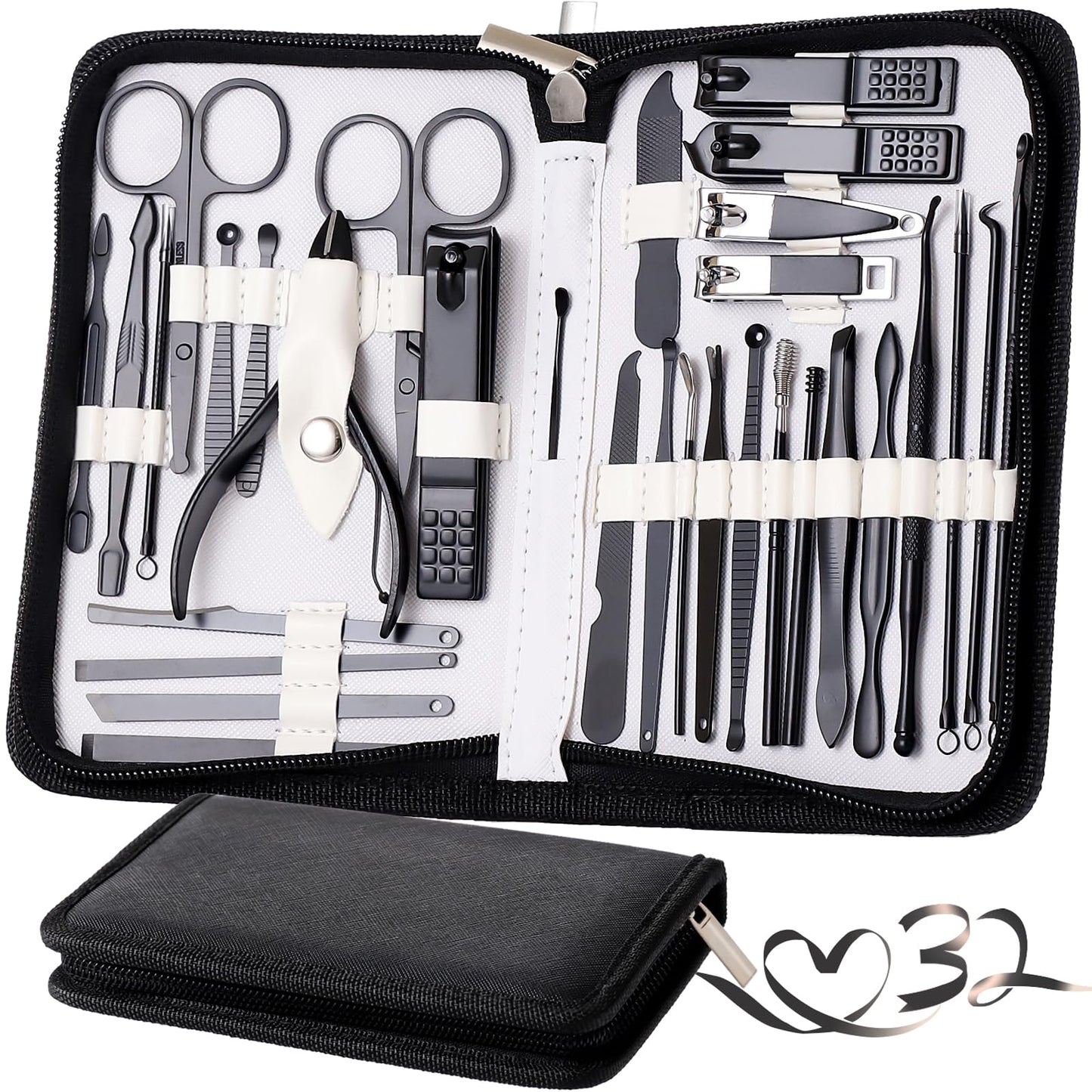 Manicure Set Pedicure Kit Womens Nail Clippers Set 32 in 1 Professional Grooming Care Tools Nail Kit Including Facial, Fingernails and Toenails Care with Travel Case Women (Rose Pink_32 in 1)