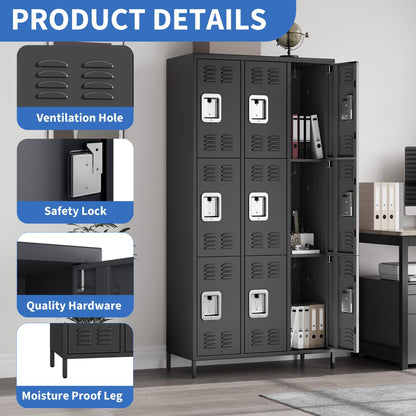 GAOMON 9 Doors Employee Lockers for Office, Metal Sorage Locker Combination, Lockable Employees Metal Locker with Door, Industrial Storage Lockers for Home, School, Gym (9 Doors)