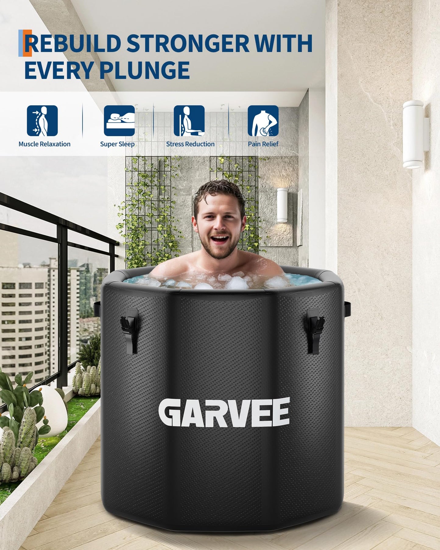 XXL Ice Bath Tub for Athletes, Compatible with Water Chillers, 186-Gallon Inflatable Cold Plunge Tub with Insulated Lid, Portable for Outdoor & Indoor Recovery (Black, 186Gallon)