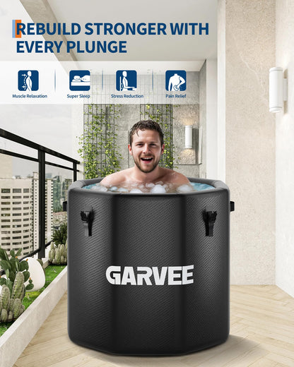 XXL Ice Bath Tub for Athletes, Compatible with Water Chillers, 186-Gallon Inflatable Cold Plunge Tub with Insulated Lid, Portable for Outdoor & Indoor Recovery (Black, 186Gallon)