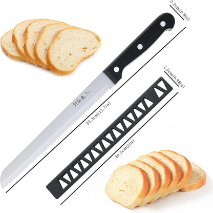 HIA Stainless Steel 8 Inch Serrated Bread Knife, Perfect for Homemade Bread and Cake, Knife Cover Included