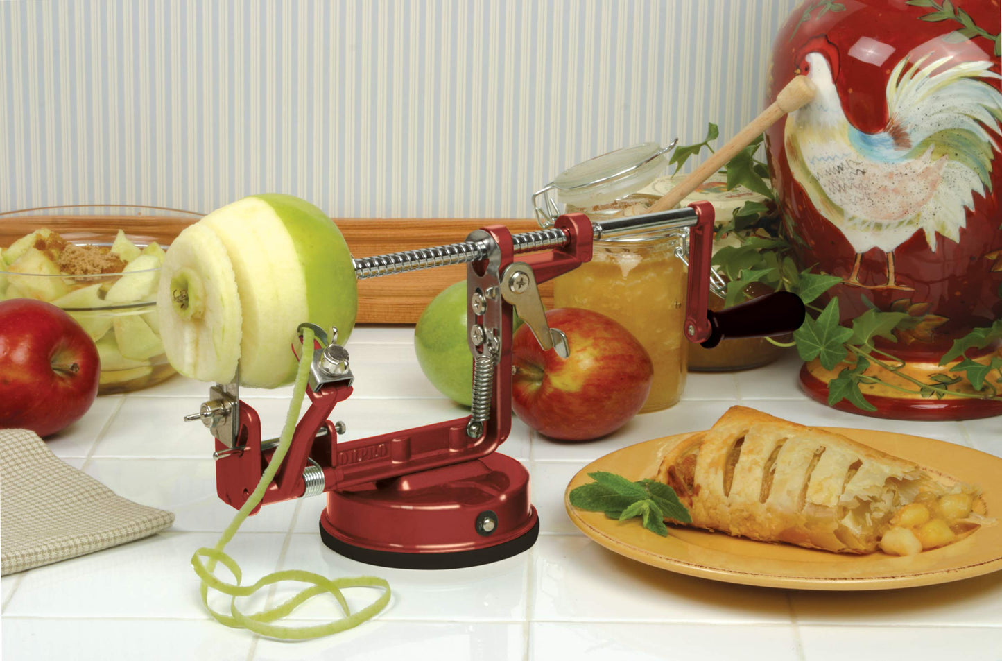 Norpro Apple Master-Apple, Potato, Parer, Slicer & Corer with Vacuum Base & Clamp,Red